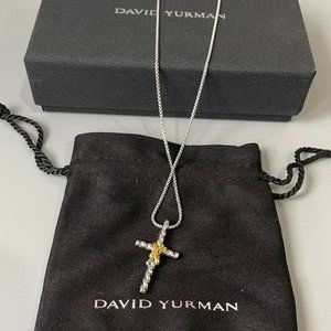 David Yurman X Cross Necklace with 14K Yellow Gold